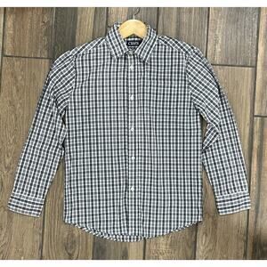 Chaps Long Sleeve Button Down Dress Shirt Boys Size 12 White And Black Plaid
